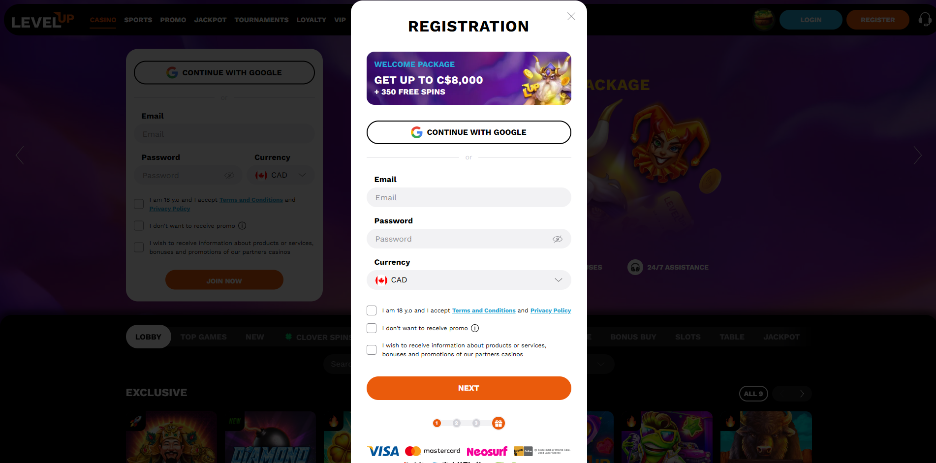 LevelUp Casino Register