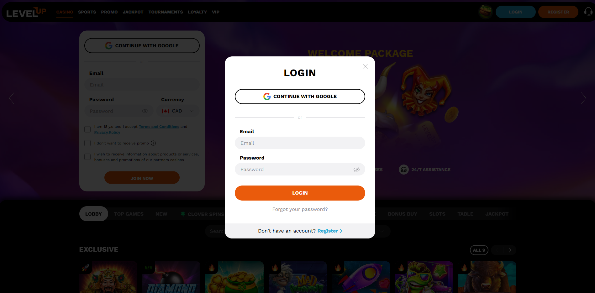 LevelUp Casino login
